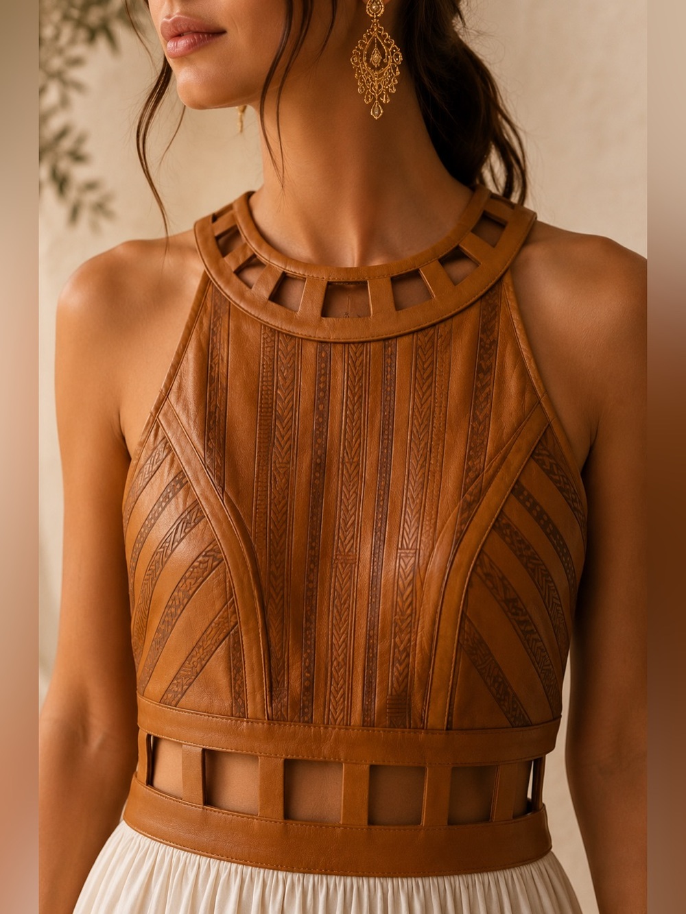 Aje Leather Cutwork High-Low Bubble Hem Dress l Bohemian Rare Archival 🤎 Small - Picture 2 of 15